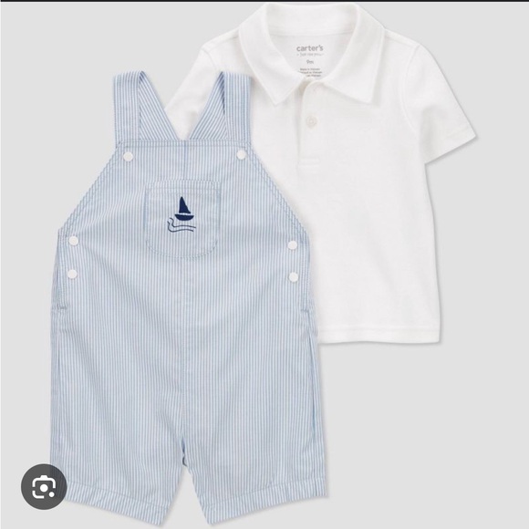 Carter’s Just One You Baby Boys Striped Sailboat Overralls - Picture 1 of 4